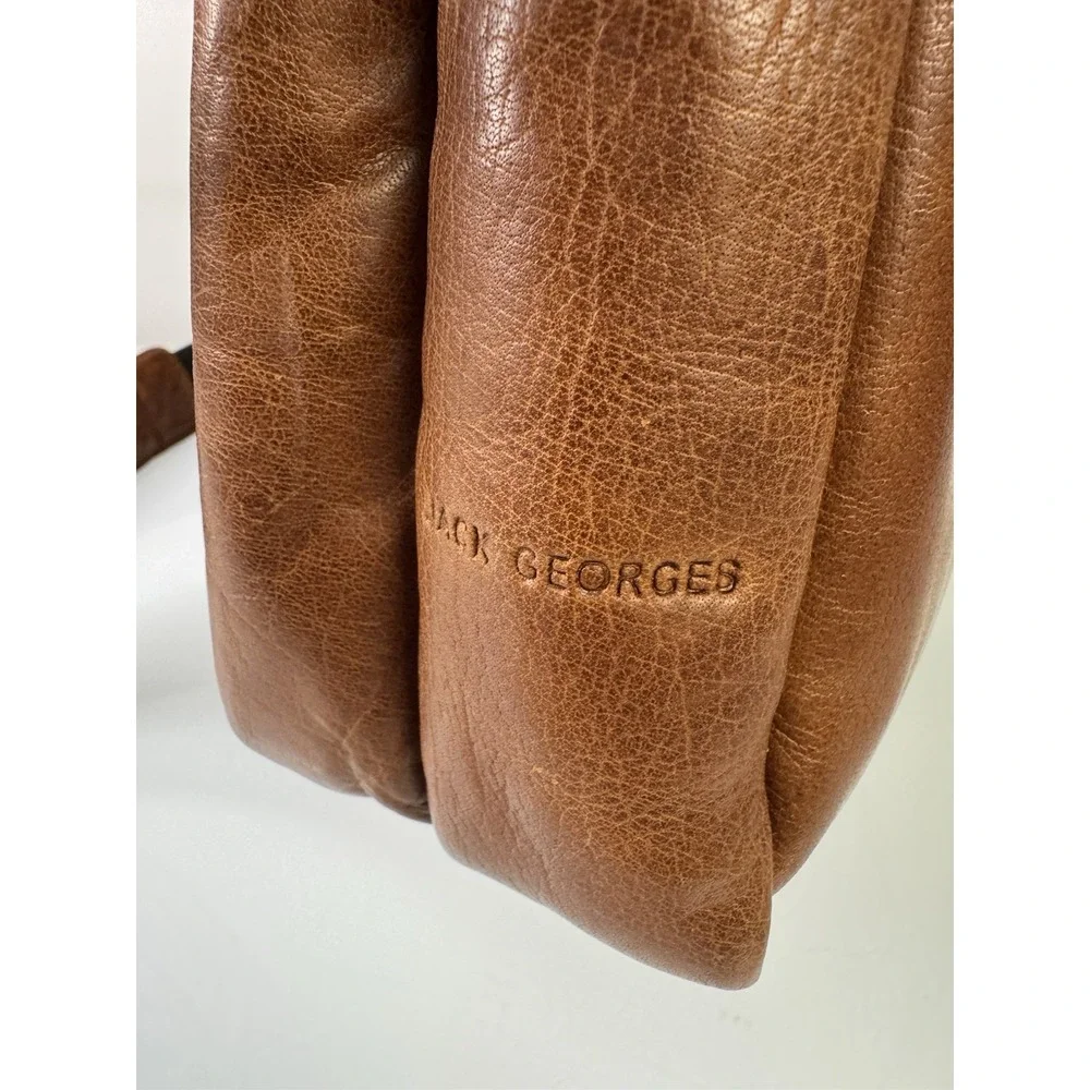 Jack Georges Brown Genuine Leather Laptop Work Bag With Strap Tote Briefcase